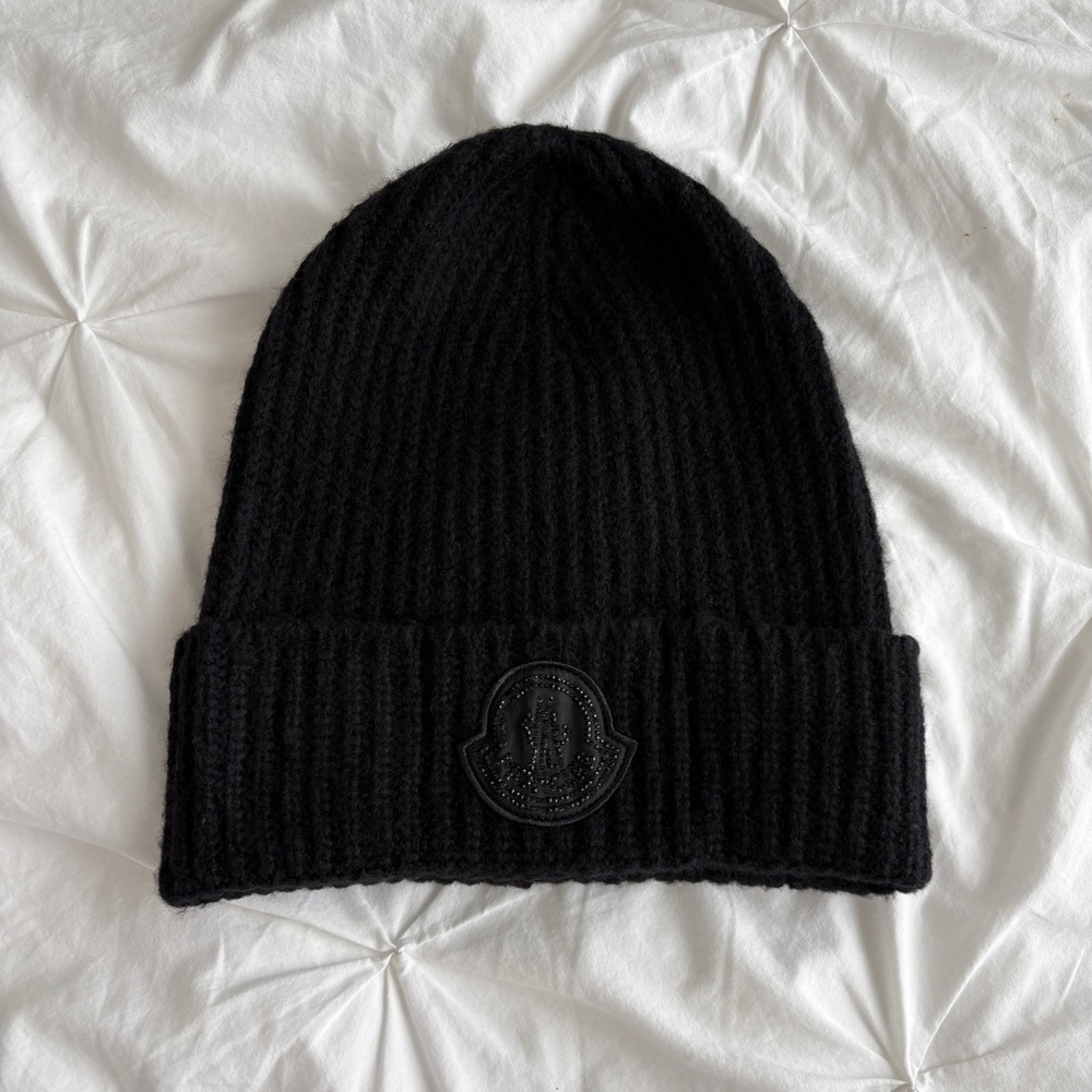 Moncler Black Ribbed Knit Beanie